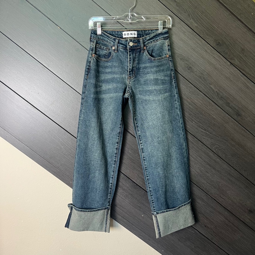S.O.N.G. Women's High Rise Cuffed Straight Leg Jeans Dark Wash Size 0/24